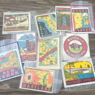 10 Colorful Vintage Luggage Decal Stickers Travel North America Bluebusdave R