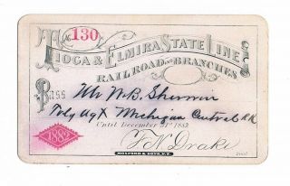 Pass - Tioga & Elmira State Line Railroad - 1882
