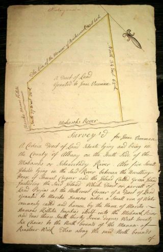 1760 LAND DEED Revolutionary War SCHENECTADY NY Vrooman MOHAWK RIVER Survey MAP 2