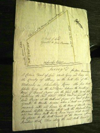 1760 LAND DEED Revolutionary War SCHENECTADY NY Vrooman MOHAWK RIVER Survey MAP 3