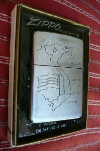 Vintage Vietnam War 1967 Zippo Lighter Risque / Map Double Sided Engraving