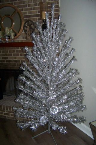 Vintage Pom Pom Aluminum Silver Christmas Tree