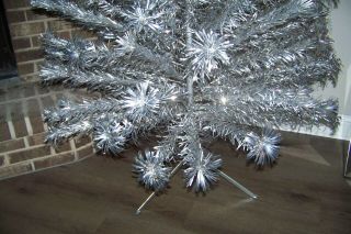 Vintage Pom Pom Aluminum Silver Christmas Tree 4