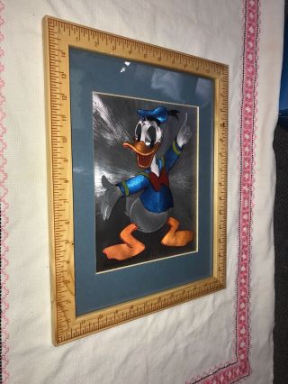 Vtg Donald Duck Foil Art Picture In Period Ruler Frame Walt Disney Productions