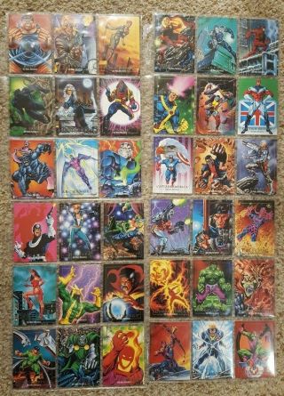 1992 Skybox Marvel Masterpieces 100 - Card Complete Set,  All 5 Bonus Dyna Etched