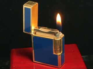 Vintage Classic 1973 St.  Dupont L1 Blue Chinese Laquer Gold Plated Lighter 3
