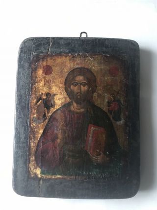 Antique 18 - 19th C Russian Icon Hand Painted Wood Panel.