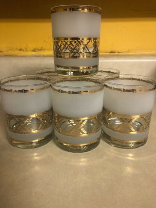 Georges Briard Set Of 6 Frosted Bamboo Double Old Fashioned Glasses