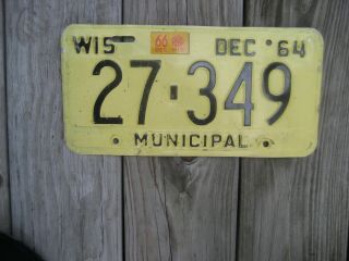 Vintage Yellow Wisconsin 1964 Municipal License Plate