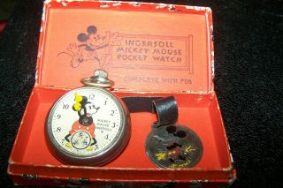 Ingersoll Mickey Mouse Pocketwatch & Fob Well 1930 