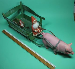 RARE ANTIQUE PAPERMACHE SANTA WITH PIG SLED CHRISTMAS GIFT MADE IN GERMANY 1940 4