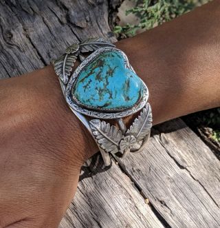 NAVAJO Cuff Bracelet RARE Large Kingman Turquoise Signed by Artist Nelson Yazzie 10