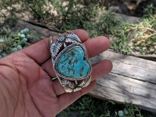 NAVAJO Cuff Bracelet RARE Large Kingman Turquoise Signed by Artist Nelson Yazzie 11