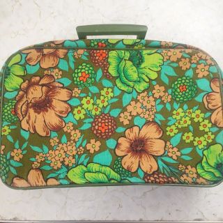 Vintage Retro Mod Floral Green Travel Suitcase Luggage Travel Case Carry On 2