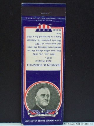 Wwii President Franklin D Roosevelt Matchbook Cover Fdr Third Term Pre 1945 Old