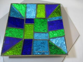 Vintage Mid Century Georges Briard Signed Blues/greens Mosaic Glass Tray