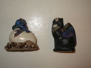 2 Windstone Edition Figurines - Blue/purple Hatching Dragon And Flap Cat - Signed