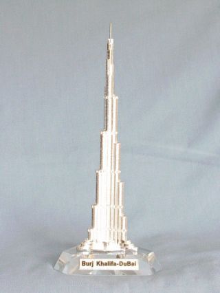 Dubai Burj Khalifa Tower Silver 7 " 175mm Metal Souvenir From Uae
