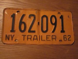 1962 Vintage York State Issued License Trailer Plate 162 - 091