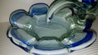 ASHTRAY ART GLASS SLAG COBALT BLUE & WHITE BIRD LARGE - POSSIBLY MURANO 3