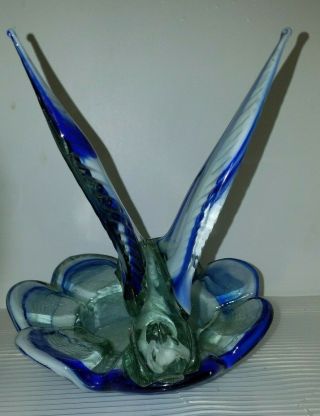 ASHTRAY ART GLASS SLAG COBALT BLUE & WHITE BIRD LARGE - POSSIBLY MURANO 4