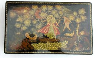 Russian Palekh School 1970s Lacquer Hand Painted Vintage Box Forest 