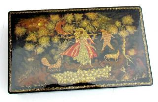 RUSSIAN PALEKH SCHOOL 1970s LACQUER HAND PAINTED VINTAGE BOX FOREST ' S CZAR 2