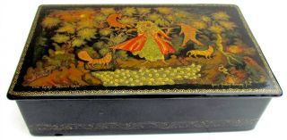 RUSSIAN PALEKH SCHOOL 1970s LACQUER HAND PAINTED VINTAGE BOX FOREST ' S CZAR 3
