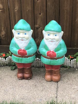 Two Vtg Christmas 28 " Union Products Don Featherstone Blow Mold Elf Gnome Decor