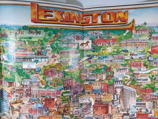 Pictorial Map Lexington KY 1980 ' s Full of Area Stores Shops Attractions 2