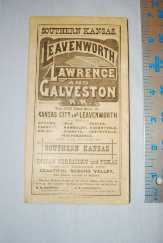 Leavensworth Lawrence & Galveston Railroad Brochure Land Timetable1876