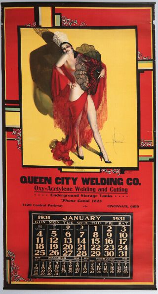 Vintage 1931 Art Deco Rolf Armstrong Tin - Top Pin - Up Advertising Calendar Carmen