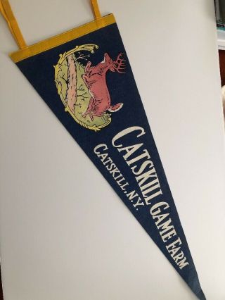 Vintage Catskill Game Farm Catskill,  Ny Pennant With Deer Jumping 27 Inch