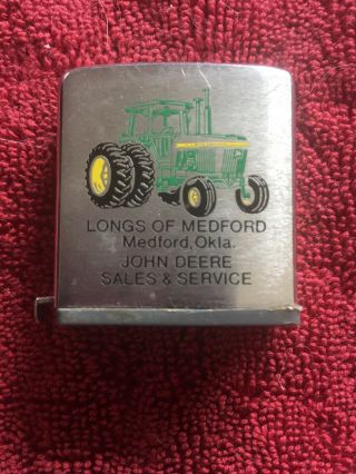 Vintage Zippo Pocket Tape Measure Advertising John Deere Tractors Medford Ok. 5