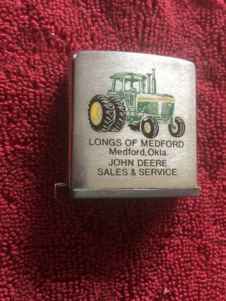 Vintage Zippo Pocket Tape Measure Advertising John Deere Tractors Medford Ok. 6