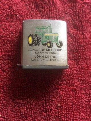 Vintage Zippo Pocket Tape Measure Advertising John Deere Tractors Medford Ok. 7
