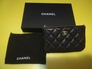 Chanel Classic O Case Pouch Quilted Lambskin Black With Gold Cc