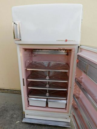 1958 Ge Refrigerator,  Classic Pink,  White & Chrome,  For Restoration,