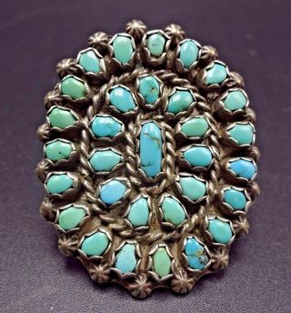 Huge Old 1940s Vintage Navajo Sterling Silver & Turquoise Cluster Ring Size 9.  25