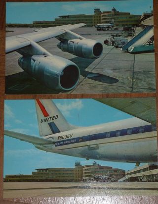 2 Historic Postcards Of United Airline Dc8 At Greater Pittsburgh Airport