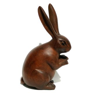 Cq054 - 2 " Hand Carved Boxwood Carving Netsuke : Lovely Rabbit