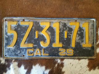 Vintage 1929 California License Plate,  Black And Yellow