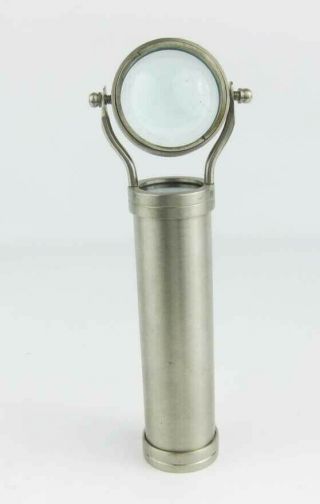 Vintage Teleidoscope Kaleidoscope Brushed Nickle Plated Metal Swivel Top Lens