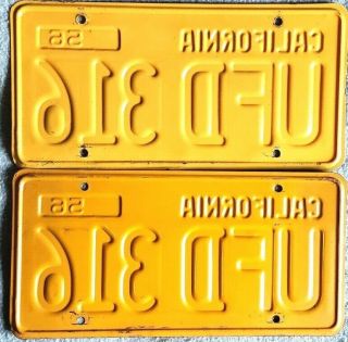 1956 - 1962 California License Plates Set Black on Yellow with 1960 Orig.  Tag 6