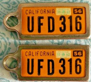 1956 - 1962 California License Plates Set Black on Yellow with 1960 Orig.  Tag 7