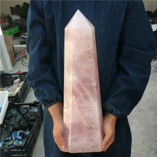 26.  9lb Natural Rose Pink Quartz Obelisk Crystal Wand Point Healing Hol375