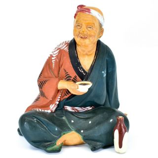 Vintage Hakata Urasaki Dolls Seated Man With Sake Drink Or Soup Bowl Clay Figure