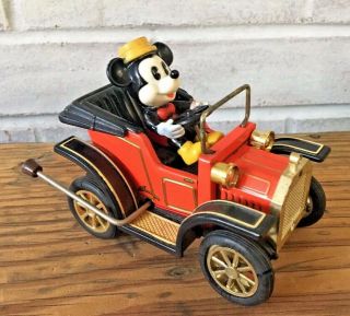 Vintage Mickey Mouse Red Lever Car 1981 Made In Japan Masudaya Tin Toy