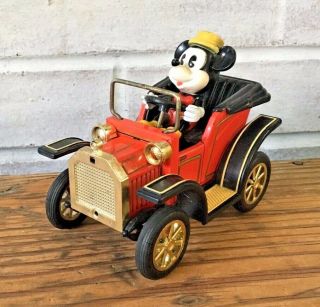 Vintage Mickey Mouse Red Lever Car 1981 Made in Japan MASUDAYA Tin Toy 2