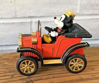 Vintage Mickey Mouse Red Lever Car 1981 Made in Japan MASUDAYA Tin Toy 3